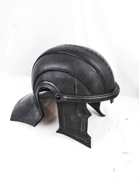 Leather Roman helmet.  www.benchmarkleatherworks.com Leather Helmet, Smart Hacks, Roman Helmet, Shoulder Armor, Game Props, Arm Armor, Robots Concept, Robot Concept Art, Fantasy Concept Art