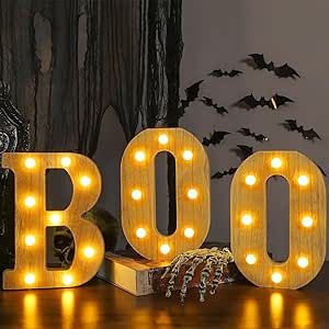 DIYDEC Halloween Decorations-3 LED Marquee Light Up Letters Wooden Boo Sign Halloween Letter Lights Wooden Decorations for Home Indoor Kitchen Fireplace Party Table Decor Supplies Letter Lights, Coffee Table Pictures, Boo Sign, Party Table Decor, Indoor Kitchen, Wooden Decorations, Halloween Letters, Light Up Letters, Candle Mirror