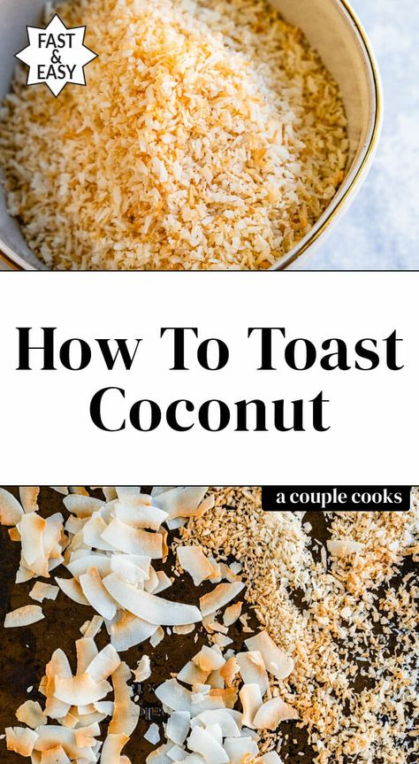 Toasted coconut brings a nutty flavor and crisp crunch to oatmeal, smoothies, and desserts! Here's how to toast coconut two ways. #toasted #toastedcoconut #toast #howto #diy #plantbased #vegetarian #wfpb How To Toast Coconut, Toast Coconut, Glazed Nuts, Homemade Acai Bowl, Blueberry Buttermilk Pancakes, Homemade Nut Butter, Best Fish Recipes, Granola Recipe Healthy, Coconut Bacon