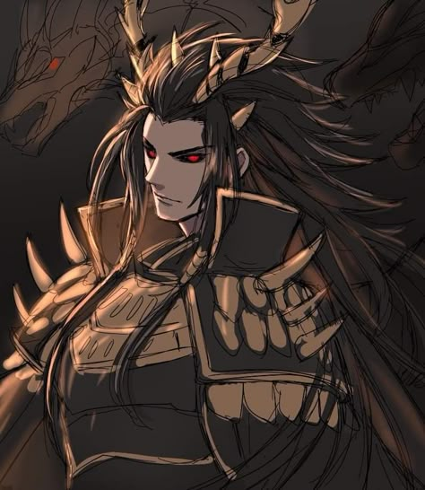 Dragon King Anime, Demon Male Character Design, Humanoid Dragon Male, Monster Oc Male, Dark Fantasy Male, Roleplay Characters, Kaiju Art, Demon Art, 다크 판타지