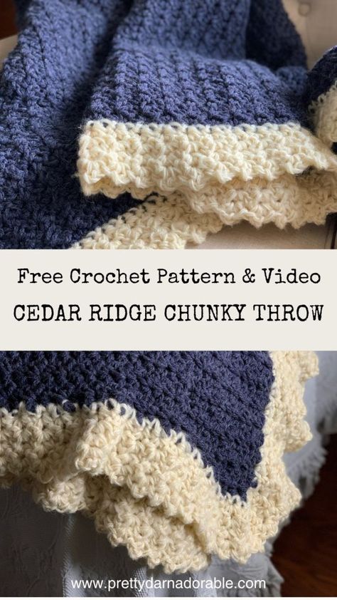 Cedar Ridge Crochet Throw - Free Pattern Pretty Darn Adorable Crochet, Crochet Chunky Blanket, Chunky Blanket Pattern, Chunky Crochet Blanket Pattern, Crochet Blanket Stitch Pattern, Crochet Throw Pattern, Chunky Crochet Blanket, Fall Crochet Patterns, Crochet Afghan Patterns Free