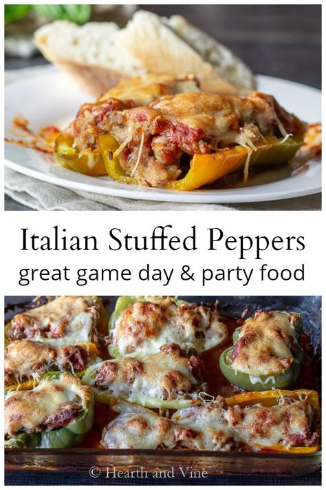 Sweet peppers with tasty Italian sausage, marinara and cheese makes a wonderful appetizer for any party. Sweet Italian Pepper Recipes, Italian Sweet Peppers Recipes, Sweet Italian Peppers, Stuffed Bell Peppers With Sweet Italian Sausage, Italian Sausage Stuffed Banana Peppers, Healthy Italian Stuffed Peppers, Stuffed Padron Peppers, Grandmas Stuffed Peppers, Italian Stuffed Peppers