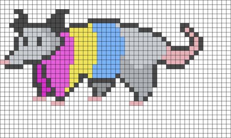 Pan Pride Possum Perler Bead Pattern | Bead Sprites | Animals Fuse Bead Patterns Perler Beads Opossum, Possum Pixel Art, Possum Bead Pattern, Bead Possum Pattern, Possum Perler Bead Pattern, Pride Perler Bead Patterns, Pride Perler Beads, Pride Pixel Art, Perler Pride