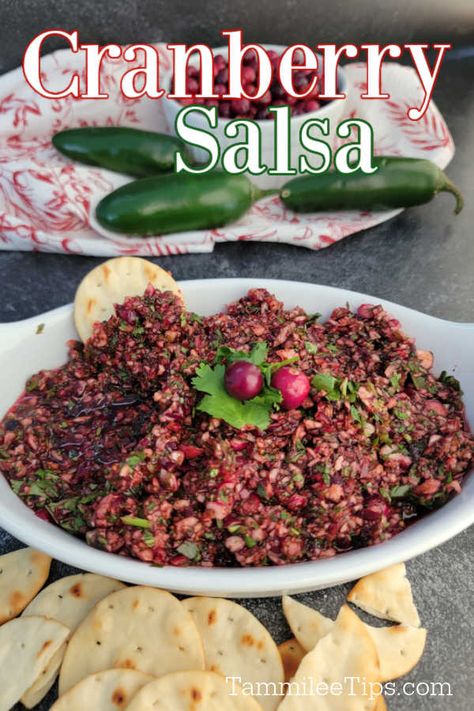 Easy Cranberry Salsa Recipe takes less than 5 minutes to prepare and tastes amazing. The perfect holiday appetizer. Cranberry Salsa Recipes, Fresh Cranberry Salsa, Knorr Spinach Dip, Cranberry Orange Relish, Holiday Party Appetizers, Holiday Recipes Thanksgiving, Cranberry Salsa, Easy Salsa Recipe, Fresh Cranberry