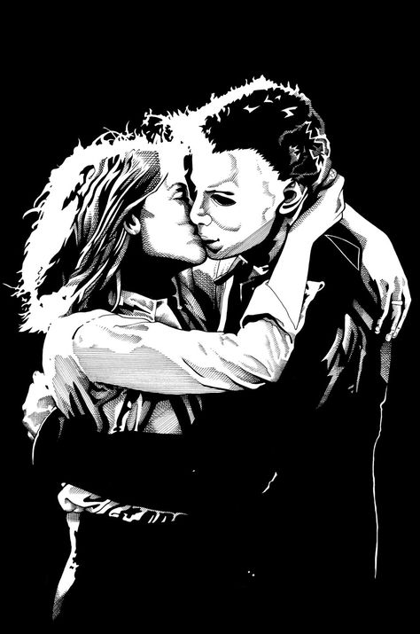 Laurie Strode And Michael Myers, Michael Meyers Halloween, Horror Villians, 80s Aesthetic Wallpaper, Laurie Strode, Harley And Joker Love, Days Until Halloween, Michael X, Halloween Film