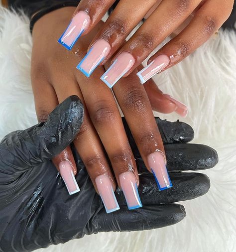 Square Summer Acrylic Nails, Dope Nails Summer, Blue Nail Designs Short, Short Blue Acrylic Nails, Trending Nail Colors, Bird Nail Art, Summer Nails 2023, Blue Acrylic Nails, Colored Acrylic Nails