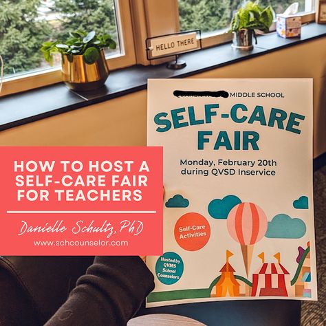 Self Care Activities For Middle School, High School Wellness Center Ideas, Teacher Self Care Ideas, High School Counseling Office, Teacher Self Care, Counseling Corner, School Counselor Lessons, Middle School Counselor, Sel Activities