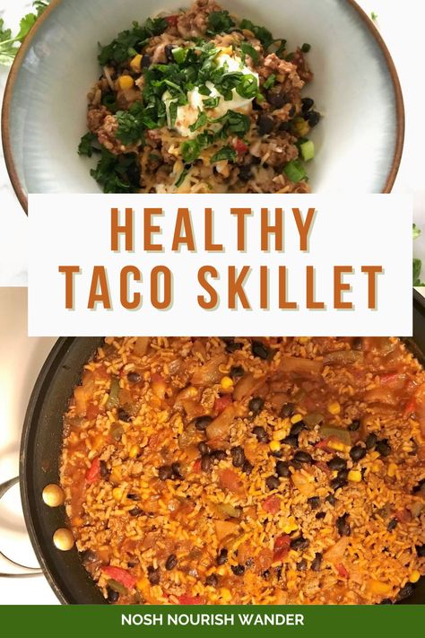 I love quick, easy, and delicious recipes, especially during a busy week. Preparing food on Sunday for the week is also extremely helpful so that you can grab it for lunch or dinner. Mexican food is a delicious cuisine full of flavor from cumin, tomatoes, peppers, and fresh herbs like cilantro. And, of course, don’t forget the cheese! These are the reasons why I love this recipe: Healthy Taco Skillet. This recipe only takes 30 minutes! You will make dinner in no time! Turkey Taco Skillet, Spicy Taco Seasoning, Dinner Mexican, Taco Skillet, Healthy Taco, Turkey Taco, Spicy Tacos, Ground Sirloin, Turkey Tacos