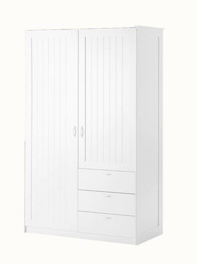 Ikea MUSKEN Wardrobe with 2 doors+3 drawers, white,ikea wardrobe,musken wardrobe | Trade Me Songesand Wardrobe, Ikea Musken, Brimnes Wardrobe, Deep Closet, Standing Closet, Solid Wood Wardrobes, Almirah Designs, Wardrobe Drawer, Ikea Wardrobe