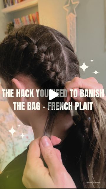 Braid Maidens™️- Annis - We teach you braiding and we braid you on Instagram: "Remember the anti-bagging hack for #dutchbraids last summer?

Well… it’s a slightly different technique to banish the bag on a #frenchplait …

Watch and learn.

Then give it a go 💥 

Who knew? 🤷‍♀️" How To Do Fake French Braids, 2 Plaits Hairstyles For School, French Braid Hack Simple, Low Braid Hairstyles, French Braid Hack, Fake French Braid, Preschool Hair, Braid Hacks, Braid Hack