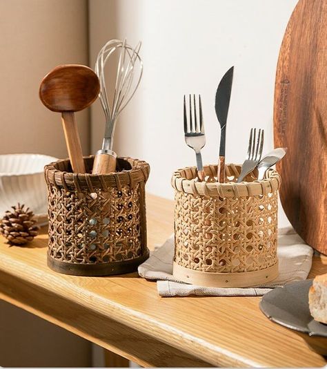 Cottagecore Storage, Rustic Room Decor, Cottagecore Room, Cottagecore Room Decor, Farmhouse Room, Pencil Organizer, Flatware Storage, Brown Kitchen, Aesthetic Home Decor