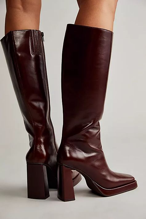 Taysha Tall Boots | Free People Brown Fall Boots, September Mood, Jeffrey Campbell Boots, Tall Brown Boots, Boho Boots, Color Season, Style Goals, Shoe Inspo, Dress Inspo