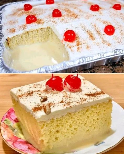 Homemade Tres Leches Cake, Chocolate Cream Cheese Cake, Three Milk Cake, Bien Tasty, Powdered Sugar Icing, Beef Ribs Recipe, Banana Split Dessert, American Desserts, Caramel Brownies