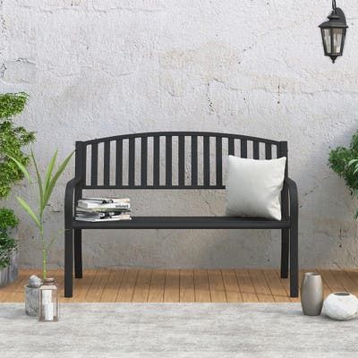 Buy Outdoor Benches Online at Overstock | Our Best Patio Furniture Deals Porch Bench, Outdoor Garden Bench, Black Bench, Outdoor Benches, Steel Bench, Patio Bench, Bed Bench, Patio And Garden, Chair Types