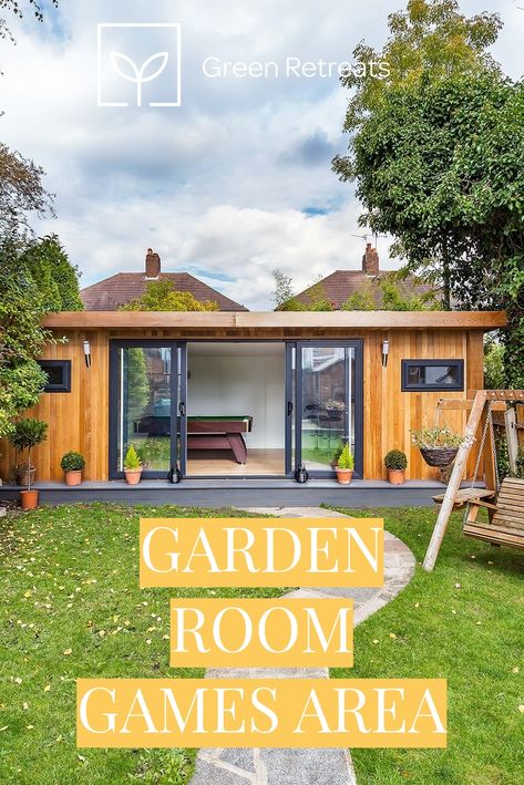 Garden Rooms Outdoor Spaces Uk, Garden Room Ideas Outdoor, Garden Games Room, Garden Room Interiors Ideas, Multipurpose Garden Room, Composite Garden Room, Garden Office Pod, Solarium Ideas, Garden Room Interiors