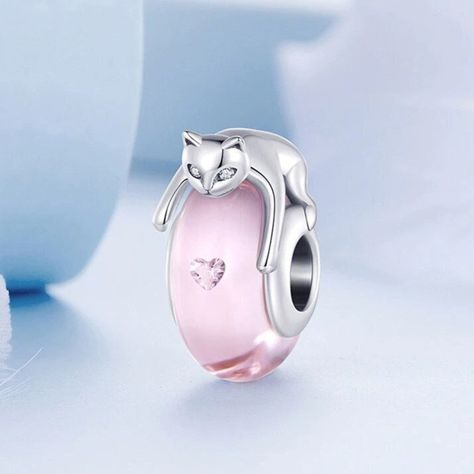 Pandora Bracelet Designs, Charms Pandora, Cat Bead, Pandora Bracelet Charms, Silver Cat, Cat Charm, Girl Jewelry, Pink Jewelry, Original Jewelry