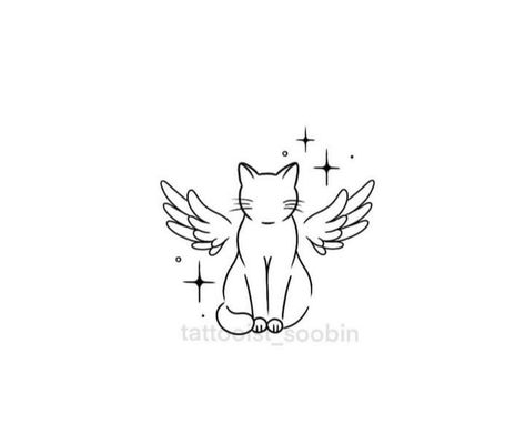 Cat Angel Tattoo, Angel Cat Tattoo, Tattoo Gato, Halo Tattoo, Kitten Tattoo, Cat Tattoo Simple, Memories Ideas, 10 Tattoo, Cat Tattoo Small