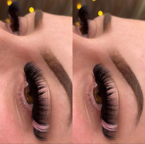 Eyelash Extensions White Ends, Eyelash Extensions With Color At The End, Lash Set With Color, Pink Lash Extensions, Lash Inspiration, Birthday Makeup Looks, Concert Makeup, Lashes Fake Eyelashes, Lash Designer