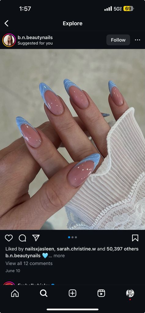 Blue Nail Designs Almond, Nail Designs Almond, Blue French Tips, Blue Nail Designs, Blue Nail, Nails French, Blue Nails, French Nails, Simple Nails