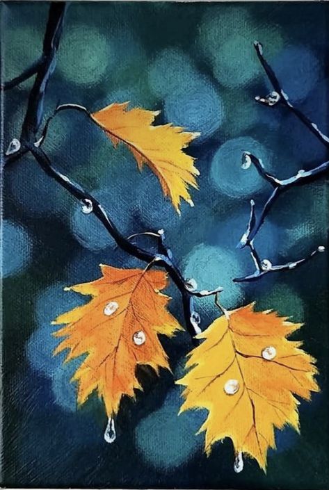 Fall Leaves Painting Acrylic, Fall Nature Painting Easy, Fall Tree Painting Acrylic Easy, Autumn Trees Painting Acrylic, Fall Forest Painting Easy, Bokeh Art, Whimsical Art Paintings, Black Paper Drawing, Watercolor Art Paintings