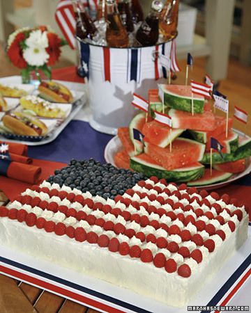 Flag Sheet Cake Recipe | Cooking | How To | Martha Stewart Recipes Great cream these frosting recipe for white stars Flag Sheet Cake, White Sheet Cakes, American Flag Cake, Coconut Dessert, Flag Cake, Martha Stewart Recipes, Patriotic Desserts, 4th Of July Cake, Blue Desserts