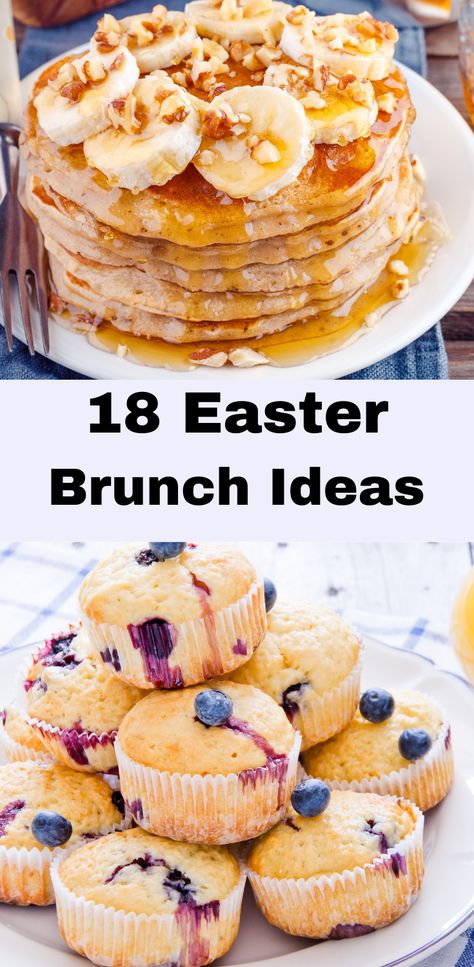 18 Easter Brunch Recipes. Easter Recipes/Easter Brunch/Easter Breakfast Brunch Potluck Ideas, Brunch Potluck, Easter Morning Breakfast, Morning Breakfast Ideas, Egg And Cheese Casserole, Easter Brunch Ideas, Easter Brunch Recipes, Easy Blueberry Muffins, Egg And Cheese Sandwich