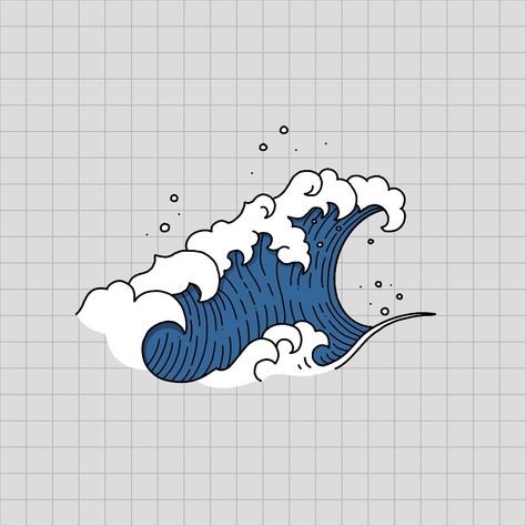 Waves Cartoon Drawing, Waves Aesthetic Drawing, Wave Illustration Design, Wave Sketch, Wave Doodle, Waves Cartoon, Surfboard Painting, Wave Illustration, The Great Wave