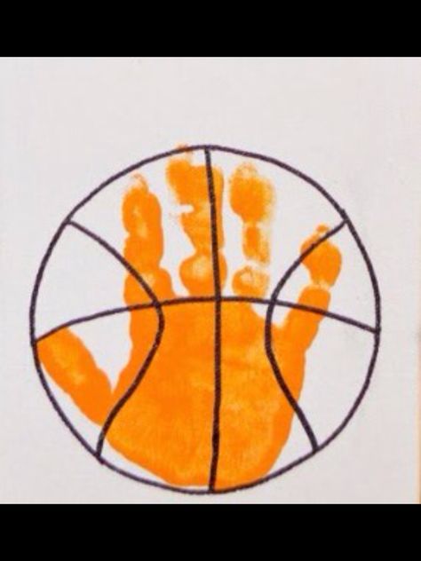 Basketball Handprint Basketball Crafts For Toddlers, Basketball Crafts, Summer Crafts For Toddlers, Basketball Drawings, Basketball Birthday Parties, Toddler Art Projects, Sport Craft, Basketball Art, Daycare Crafts