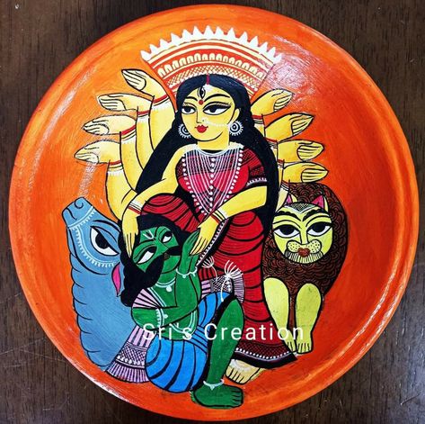 Sora Painting Ideas, Kulo Art Painting, Mud Plate Painting, Matir Thala Painting, Sora Painting, Jamini Roy, Phad Painting, Plate Drawing, Bengali Art