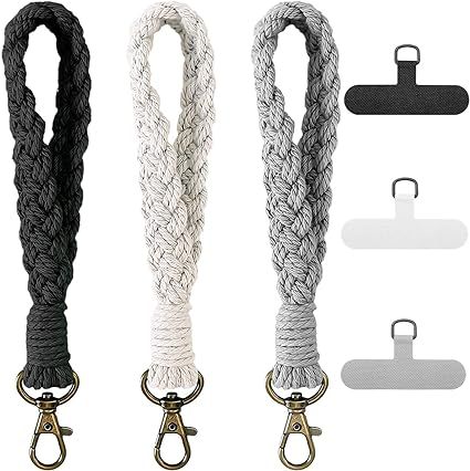 Amazon.com: 3 Pack Boho Macrame Phone Wrist Strap with 3 Pcs Phone Tether Tabs, Cell Phone Lanyard Bracelet Handmade Smartphone Wristlet Keychain with Universal Strap Keyring Holder Connector Patch for Women Men : Cell Phones & Accessories Phone Wrist Strap, Lanyard Bracelet, Phone Wristlet, Phone Lanyard, All Mobile Phones, Boho Macrame, Wristlet Keychain, Bracelet Handmade, Phones Accessories