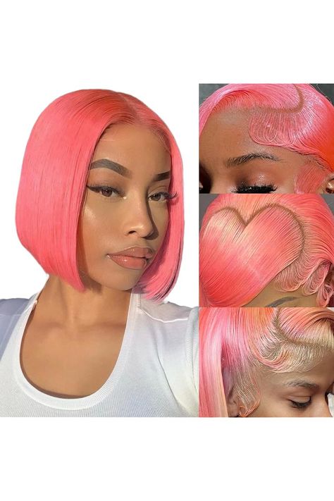 Pink Lace Front Wig Human Hair 13x4 Pink Human Hair Bob Wigs 180% Density Hot Pink Bob Lace Front Wigs Human Hair With Natural Hairline Pink Short Straight Bob Wig 10In Hot Pink Bob, Pink Lace Front Wig, Pink Lace Front, Human Hair Bob Wigs, Pink Bob, Bob Weave, Straight Bob Wig, Ombre Bob, Short Straight Bob