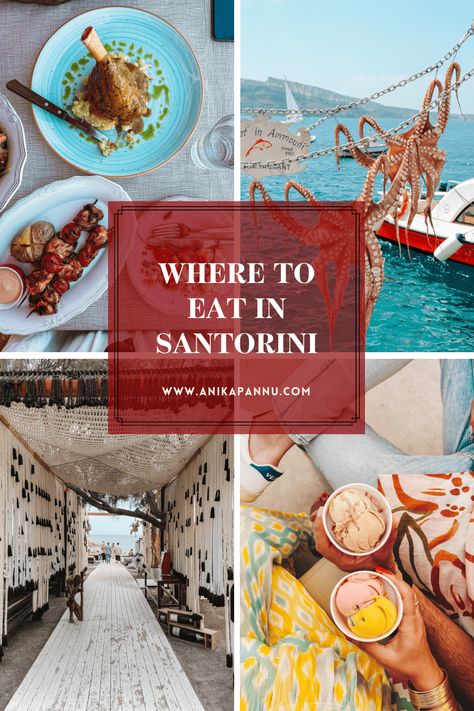 Santorini Restaurants - Where To Eat & Drink In Santorini Places To Eat In Santorini Greece, Santorini Food Guide, Food In Santorini, Best Restaurants In Oia Santorini, Oia Santorini Restaurants, Santorini Greece Food, Santorini Greece Restaurants, Santorini Restaurants With View, Restaurants In Greece