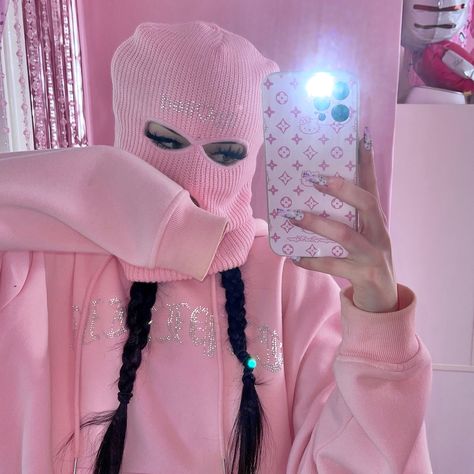 Pink Ski Mask, Y2k Baddie, Mask Girl, Pfp Ideas, Aesthetic Y2k, Ski Mask, Asian Makeup, Pink Aesthetic, Mask