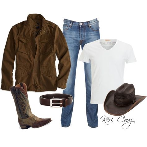 Save a Horse..., created by keri-cruz on Polyvore Country Chic Mens Attire, Man Cowboy Outfit, Farm Clothes Men, Cowboy Dress Outfit Men, Country Man Outfit, Farm Outfit Men, Country Boy Outfits Mens Fashion, Modern Cowboy Outfit For Men, Summer Cowboy Outfit Men