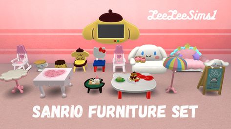 leeleesims1 on Tumblr Sims 4 Sanrio, Sanrio Furniture, Animal Crossing Sanrio, Sanrio Items, Sims Love, The Sims 4 Skin, Sims Packs, Sims 4 Anime, Cute Items