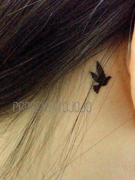 Behind the ear.  Seeing more of it. Still uncommon. Looks great with hair up. Bird Tattoo Collarbone, Swallow Bird Tattoos, Little Bird Tattoos, Tiny Bird Tattoos, Bird Tattoo Wrist, Flying Bird Tattoo, Small Bird Tattoo, Tattoo Wrist, Bird Tattoo