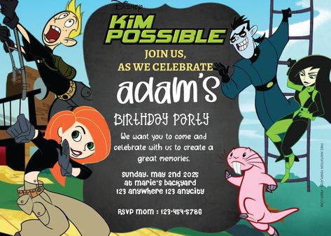 ( FREE Editable PDF ) Being A Spy Kim Possible Birthday Invitation Templates Kim Possible Birthday Party, Kim Possible Wallpaper Iphone Disney, Movie Invitation, Cinderella Birthday, Kim Possible, Free Invitation Templates, Pink Garden, Birthday Invitations Kids, Time To Celebrate