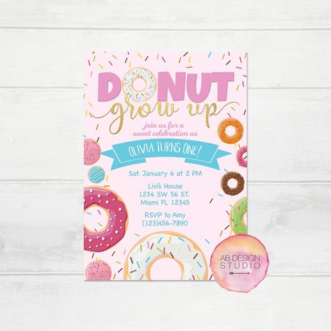 Donut Invitation - Donut Grow Up -  Donut Party Invitation - Donut Grow Up Invitation  - Donut Birthday Invitation - Doughnut Invitation Donut Grow Up Invitation, Donuts Printable, Donut Party Invitation, Donut Printable, Donut Theme Party, Donut Invitation, Colorful Donuts, Donut Birthday Parties, Donut Birthday