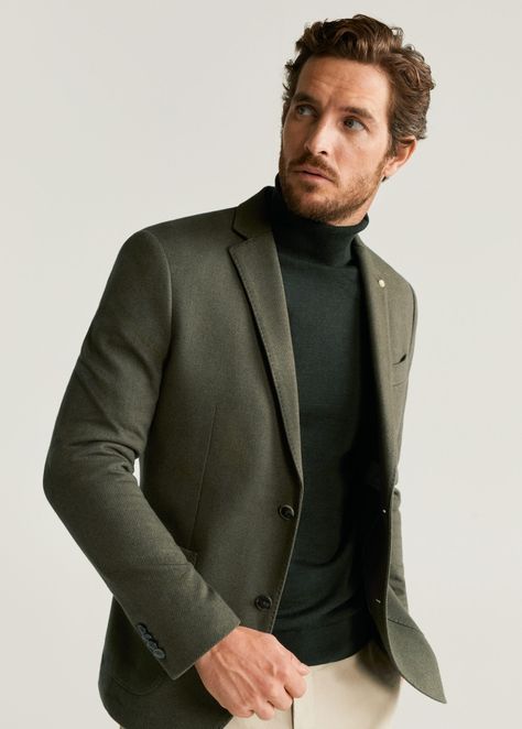 Green Blazer Outfit Men, Men Blazer Outfit, Blazer Men Outfit, Green Blazer Outfit, Turtleneck And Blazer, Casual Blazer Men, Olive Blazer, Outfit Mit Blazer, Blazer Verde