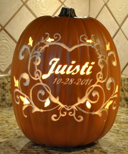 Custom carve with Last name and wedding date. Carved by St0ney ~ stoneykins.com Carved Pumpkins For Weddings, Wedding Pumpkin Carving Ideas, White Pumpkins Wedding, Wedding Pumpkins, Halloween Glamour, Pumpkin Carved, Pumpkin Carving Tools, Kate Spade Bridal Shower, Fall Wedding Diy