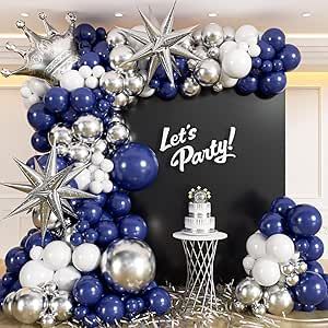 25th Birthday Men, Blue And Silver Balloon Garland, Blue And Silver Balloons, Silver Balloon Garland, Prom Party Decorations, Night Angel, Silver Party Decorations, Silver Balloons, 57th Birthday