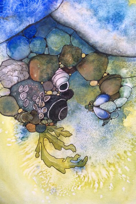 Rock Pool Drawing, Rock Pool Painting, Rock Pools Beach, Rock Pool Art, Rockpool Illustration, Rockpool Art, Linda Kemp, Pool Artwork, Mermaid Book