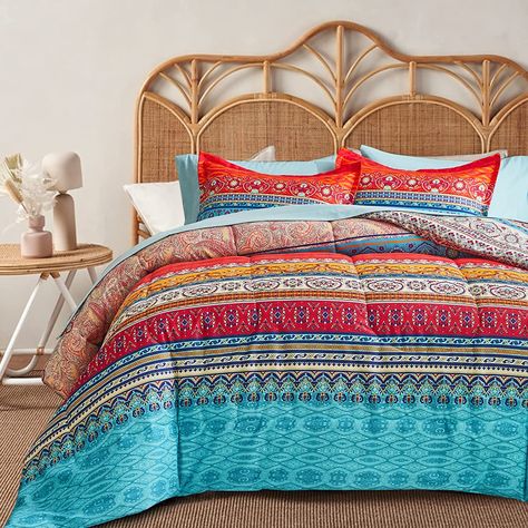 Boho Bed Sheets, Bohemian Comforter Sets, Colorful Bed Sheets, Bohemian Style Bedding, Striped Bed, Comforter Sets Boho, Queen Size Bed Sets, Twin Size Comforter, Cama Queen Size