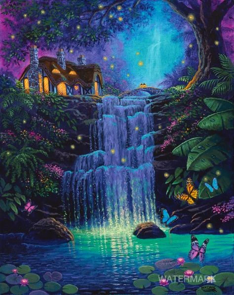 Mystical Places Art, Magical Fantasy Art, Magical Background Fairytale, Mystical Backgrounds, Waterfall Illustration, Magical Forest Art, Fantasy Waterfall, Magical Background, Magical Waterfall