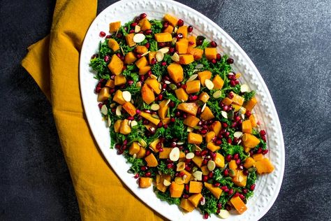 Kale Salad with Caramelized Butternut Squash   Honey Balsamic Dressing Paleo Veggies, Balsamic Dressing Recipe, Honey Balsamic Dressing, Paleo Salad Recipes, Potassium Rich Foods, Butternut Squash Salad, Paleo Salads, Paleo Meal Plan, Honey Balsamic