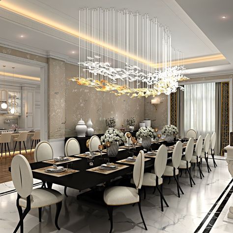 Posh Dining Room, Modern Chandelier Dining Room Luxury, Huge Dining Room, Dining Room Design Luxury, Dining Room Paint Colors, Dining Room Server, Best Kitchen Design, Luxury Dining Tables, Dining Room Design Modern