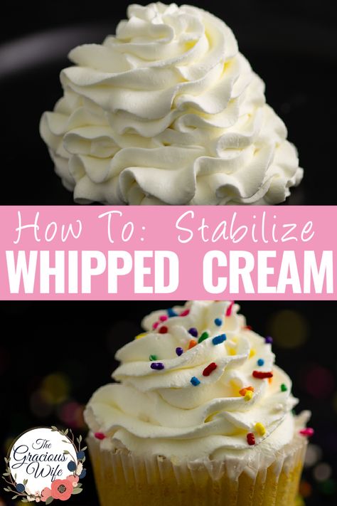 Using stabilized whipped cream is a great to increase the shelf life of your baked goods with whipped cream that holds its shape and won't go flat, watery, or spread. Learn how to stabilize whipped cream with 7 simple and straightforward methods. Whipped Cream Buttercream Frosting, Stablized Whipped Cream, Stable Whipped Cream Frosting, Stabilize Whipped Cream, Whipped Icing Recipes, Whipped Cream Buttercream, Stable Whipped Cream, Whipped Buttercream Frosting, Stabilized Whipped Cream Frosting