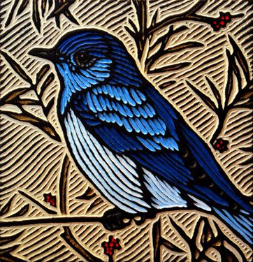 mountain bluebird | Flickr - Photo Sharing! Bluebird Painting, Mountain Bluebird, Woodcut Art, Linocut Printmaking, Lino Art, Stamp Carving, Linocut Art, Woodcuts Prints, Wood Engraving