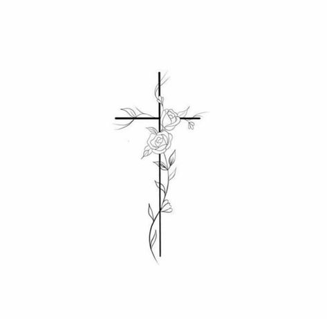 Cross And Nature Tattoo, Flower Cross Rib Tattoo, Lily Of The Valley Cross Tattoo, Crucifix Tattoo For Women, Rose Cross Tattoo Design, Cross Spine Tattoos For Women, Dainty Cross Tattoos For Women, Cross Rose Tattoo, Feminine Cross Tattoos For Women