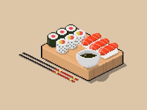 Pixel Art Japanese food by David Salobir Ghibli Food Art, Pixel Food Art, Halloween Food Art, Christmas Food Art, Apple Food Art, Pixel Art Japanese, Food Art Drawing, Pixel Food, Ghibli Food